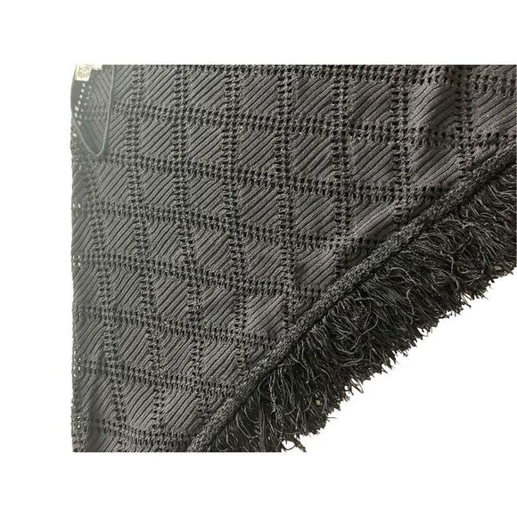St. John Collection Women Black Ladder Lace Cut-Out Fringe Poncho Sweater Large - Picture 10 of 14